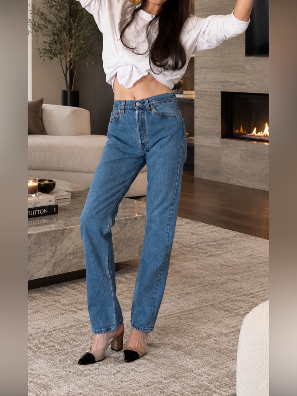 Levi's High-Rise Straight Jeans in Blue Denim